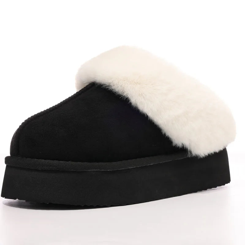 Comwarm Winter Suede Fur Slippers for Women Plush Home Slippers Fluffy Faux Fur Shoes Indoor Outdoor Furry House Fuzzy Slides