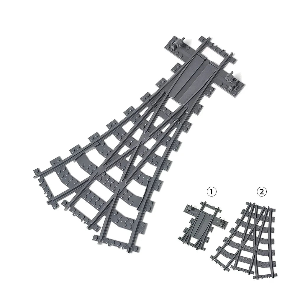 City Trains Railway Flexible Tracks Forked Straight Curved Rails Switch Kids DIY Building Block Bricks Track Toys For Children
