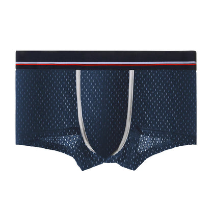 Men's Ice Silk Mesh Boxer Briefs, Summer Thin Breathable U-Convex Flat-Angle Shorts, Sexy Student Underwear