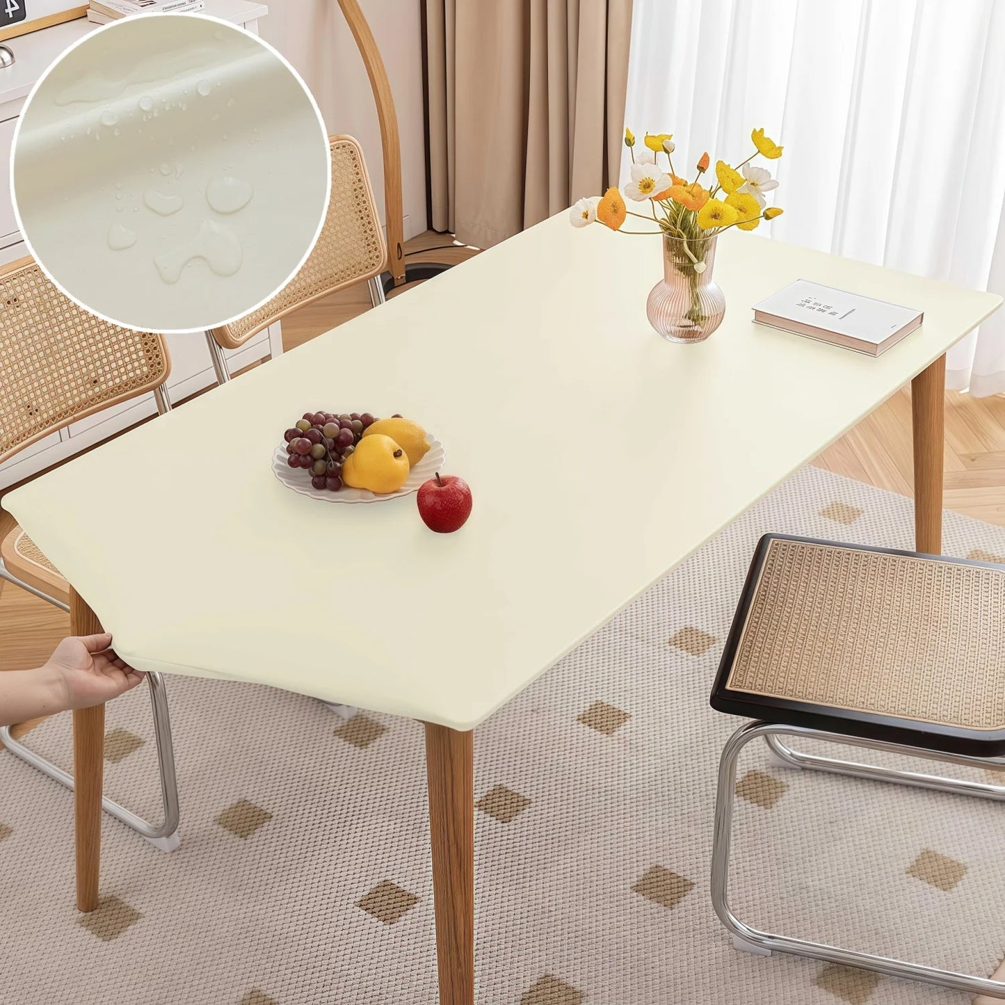 Waterproof Table Cloth Picnic Elastic PU Leather Fitted Edged Table Cloth Stretch Square/Rectangle Table Cover Wipe-Clean