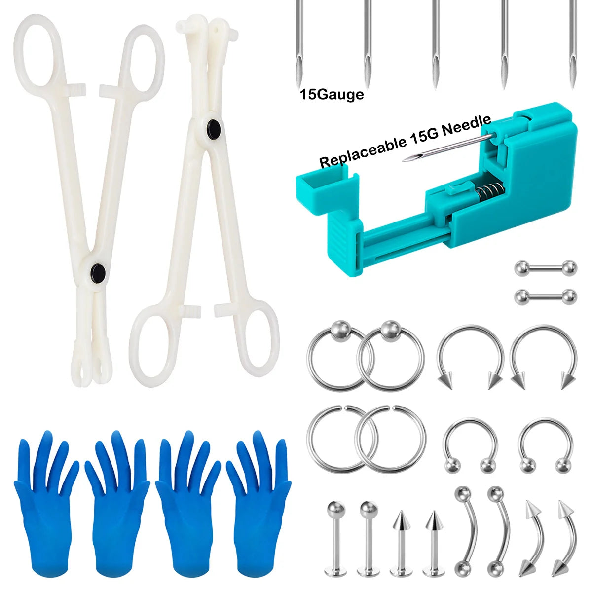 Body Piercing Tool Kit Easy to Use Body Piercing Gun Lip Nose Tongue Cartilage Eyebrow Navel Piercing Jewelry for Women Men