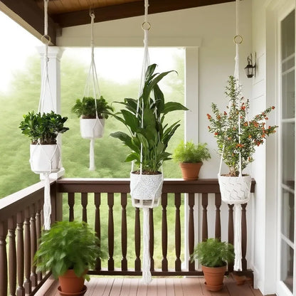 3‑Pack Macrame Plant Hangers, Bohemian Cotton Hanging Plant Holders with Complete Mounting Hardware for Indoor Outdoor Decor
