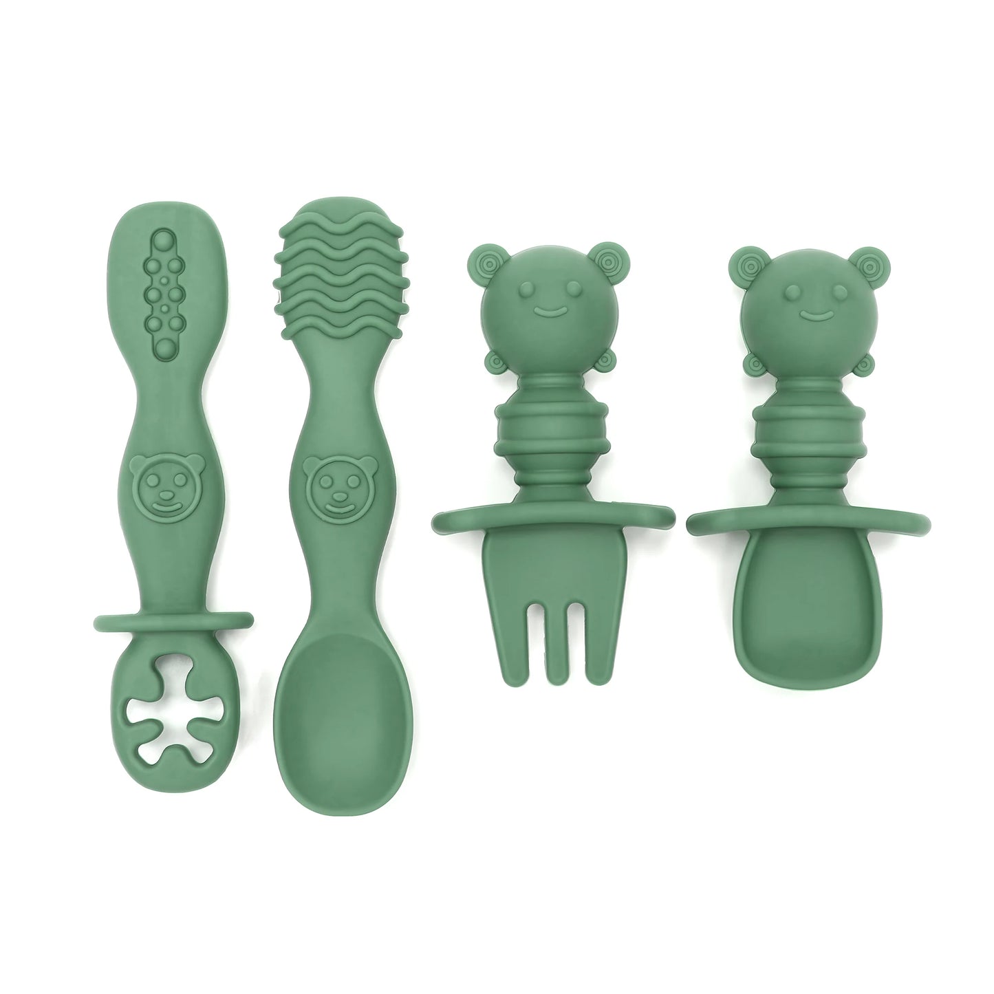 4pcs Silicone Spoon & Fork Set Long & Short Handles for Different Feeding Needs Baby Self-feeding Training Baby Birthday Gift