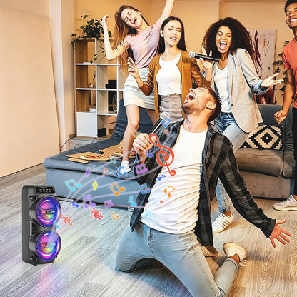 High Volume Portable Bluetooth Speaker with Dual Subwoofers, Rich Heavy Bass, TWS Wireless Stereo, FM Radio, USB TF AUX Mic Input, Suitable for Home Party, Festival Dinner, Christmas Gift