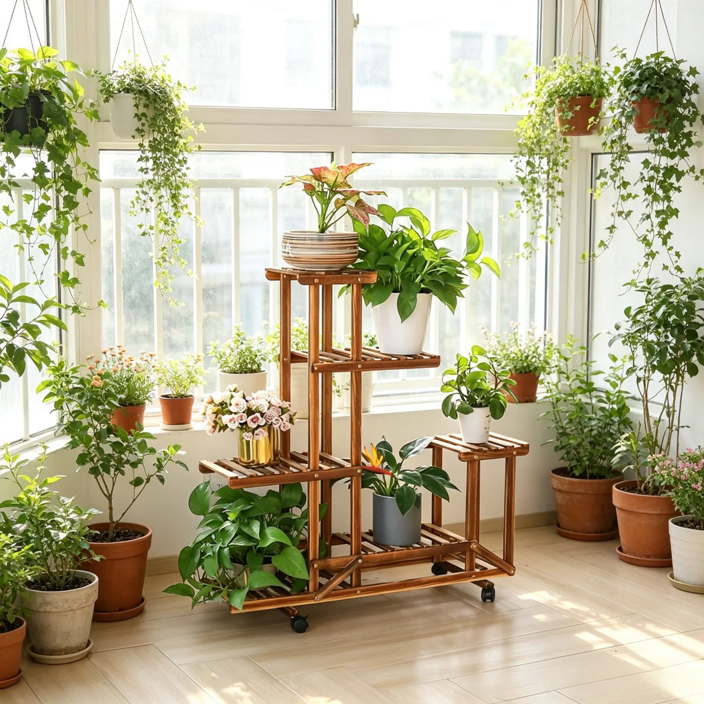 6 Tier Wood Plant Stand Plant Holder Display Rack Ladder Storage Rack Plant Shelf for Living Room Balcony Garden Patio