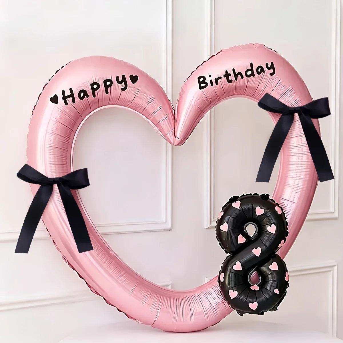 7Pcs 16inch Black Number Hollow-Out Heart Balloons and Heart Stickers Set, Includes 2 Number Balloons, 2 Stickers, 1 Glue Stick, 2 25cm Ribbons, for Birthday Parties, Wedding Anniversary Celebrations, Holiday Decorations