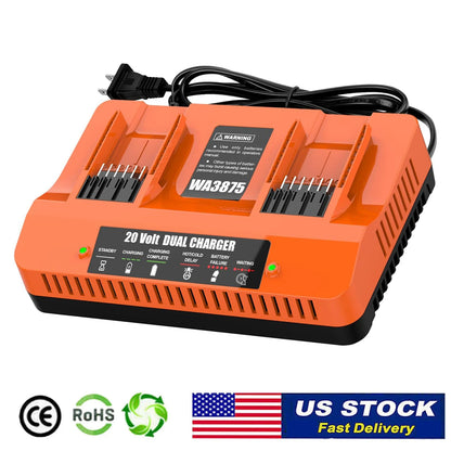 Powilling 2Port WA3875 Fast Charger for Worx 20v Battery WA3525, WA3520, WA3575, WA357