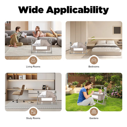 Baby Cradle Swing with Music, 5 Speed Electric Crib Auto Rocking Chair Bed, Foldable Baby Rocker for 0-36 Months, Khaki