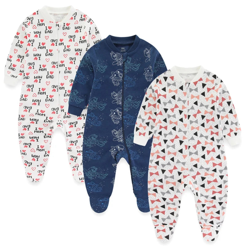3PCS Newborn Cotton Baby Girl Clothes Cartoon Baby Boy Clothes Sets Autumn Long Sleeve Jumpsuits Spring Zipper Bebes