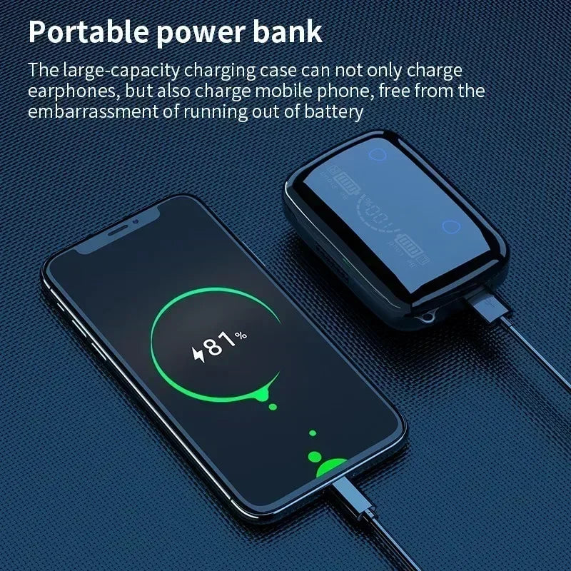 TWS Bluetooth Headphones 5.3 9D High Fidelity Wireless Headphones Touch IPX7 Waterproof Digital Display Headphones