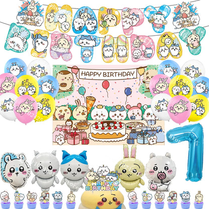 Chiikawa kawaii Happy Birthday Party Decorations Cute plate Banner Cake Topper Flag Balloons Disposable tableware Decorations