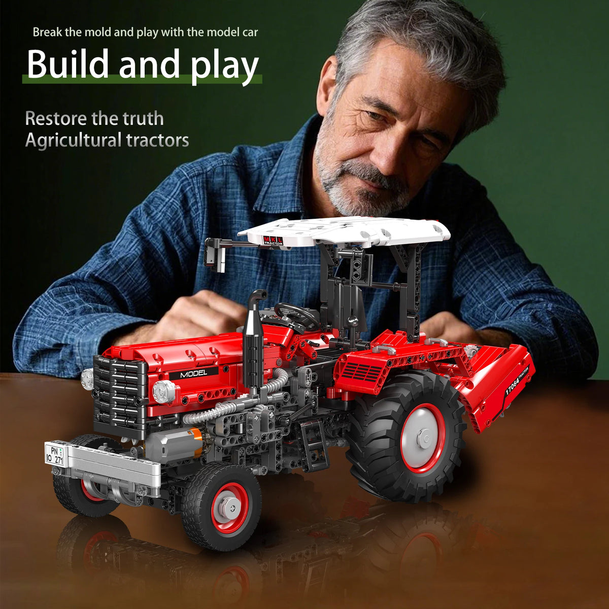 Mould King 17064 Farm Tractor Building-Blocks Set, RC High-Tech Tractor with 6 Motors Farming Vehicles Kids Truck Gift (1857PCS)