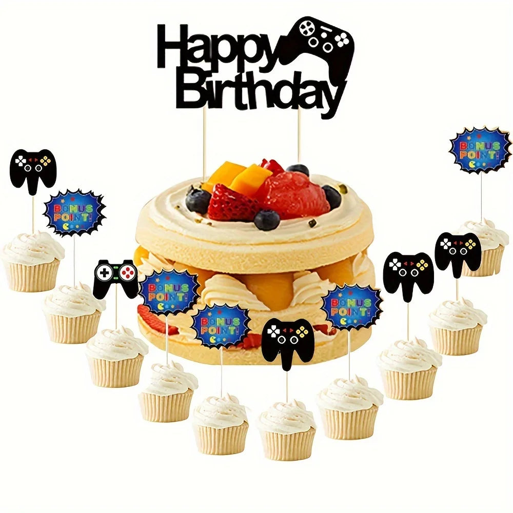 7pcs Game Console Theme Happy Birthday Party Cake Decoration-Birthday Party Decorating Supplies for Game Fans, Kids and Men