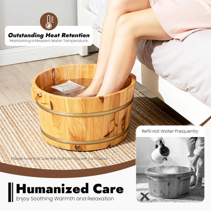 Cypress Wood Foot Bath Bucket 14.37x7.09 in, Heat Retention Spa Soaking Tub Durable Anti-Crack Wood Foot Care Soaker with Iron Hoops for Fatigue Relief