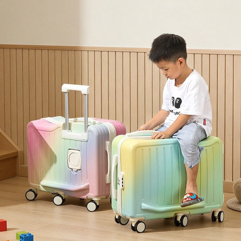 Gradient Color kids' Luggage Can Ride Small Travel Boarding Box with Cup Holder and Combination Lock 20/22inch Suitcase Children