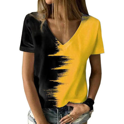 New women's V-neck T-shirt, black and white, suitable for document subscribers, 3D printing, vacation