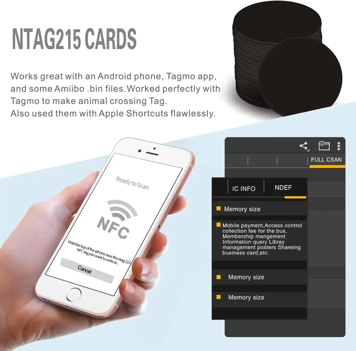 Ntag 215 NFC Phone Available RFID Tags Stickers Adhesive Label NFC Ntag215 Self-adhesive Tag 13.56MHz ISO14443A Sticker