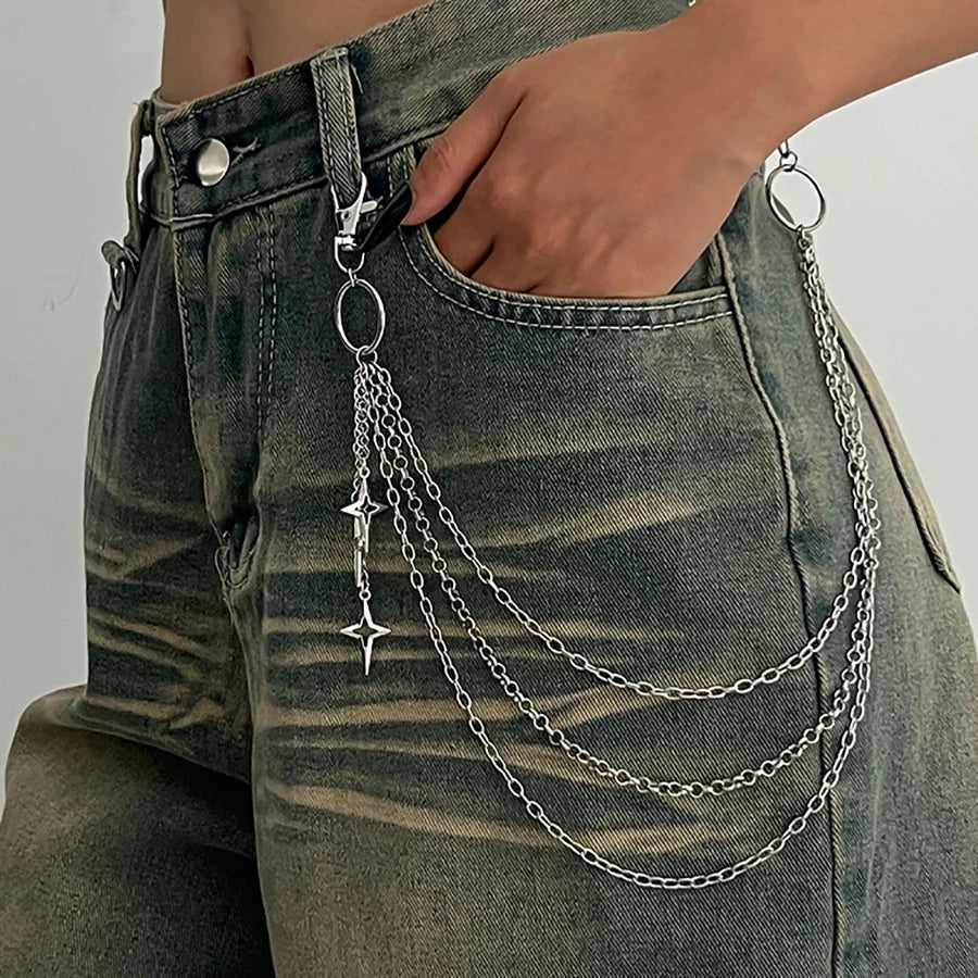 Punk Multilayer Metal Star Pendant Pant Chain Hip Hop Waist keychain Jeans Chain Women Trendy Jewelry Accessories Gifts