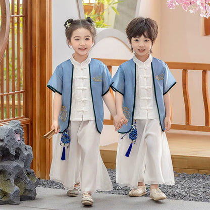Fashion Hanfu Girl Suit Tang Costume Summer Chinese Style Boy Set Children's Sets Casual Kids Clothes Performance Baby Outfit