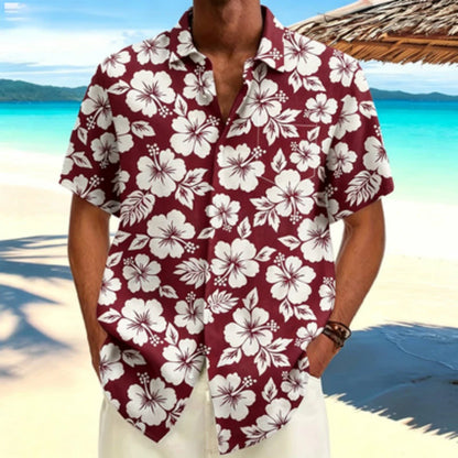 Men's short sleeved shirt light mature style Fusang flower short sleeved printed shirt European and American workplace business
