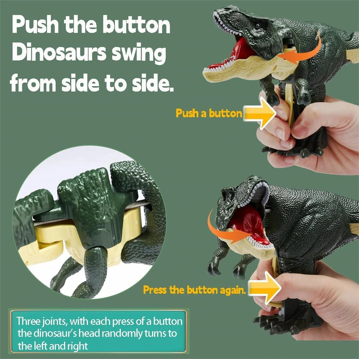 Press Bite Roaring Electronic T-Rex Dinosaur Toy, Shaking Head & Sound Effects, Interactive Tyrannosaurus Gift for Kids