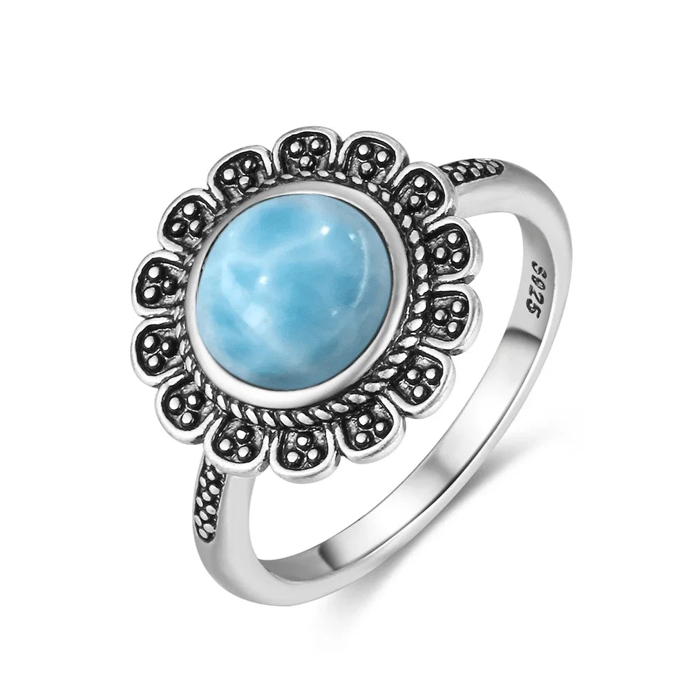 Original Certified 925 Silver Rings Larimar Natural Blue Stone 8*10MM oval shape twist Rings Fine Jewelry Gifts for Women Men
