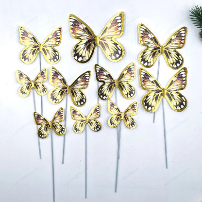 DIY Stamping Gold Pink Butterfly Cake Toppers Happy Birthday Cake Decoration Wedding Party Decor Shower Dessert Baking Supplies