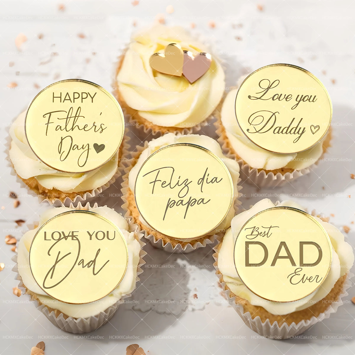 10pcs Gold Acrylic Best DAD Ever/LOVE YOU Dad Cake Toppers for Happy Father`s Day Birthday Party Cake Decorations