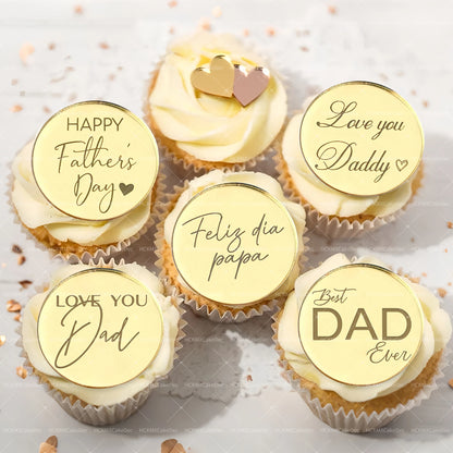 10pcs Gold Acrylic Best DAD Ever/LOVE YOU Dad Cake Toppers for Happy Father`s Day Birthday Party Cake Decorations