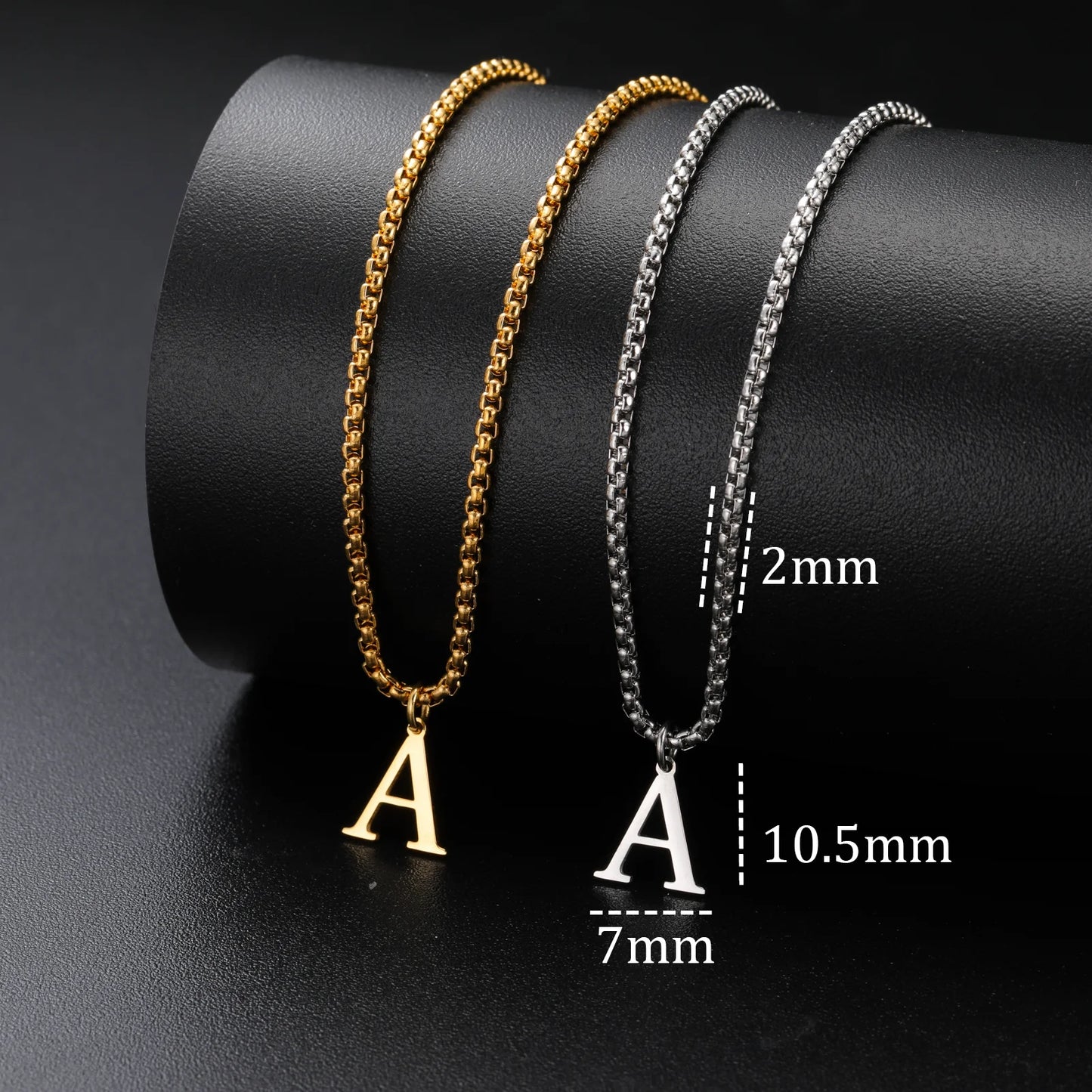 Cazador A-Z Initial Letter Box Chain Necklace for Men Stainless Steel