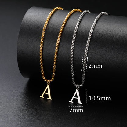 Cazador A-Z Initial Letter Box Chain Necklace for Men Stainless Steel