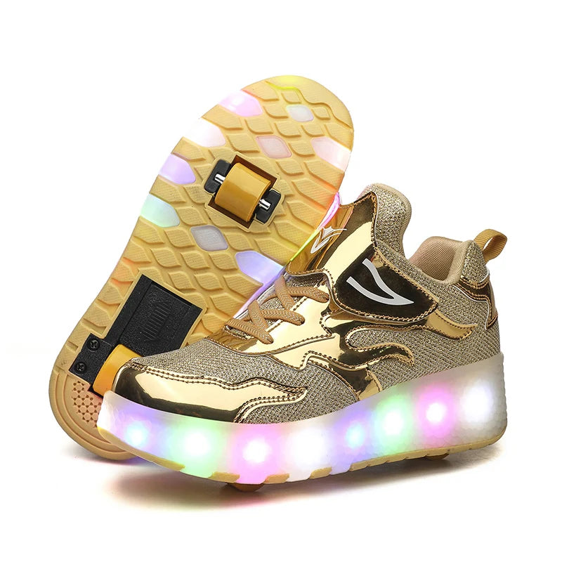 Boys and Girls Roller Skates Tow Wheels Shoes Glowing Light LED Children Fashion Luminous Sport Casual Wheelys Skating Sneakers
