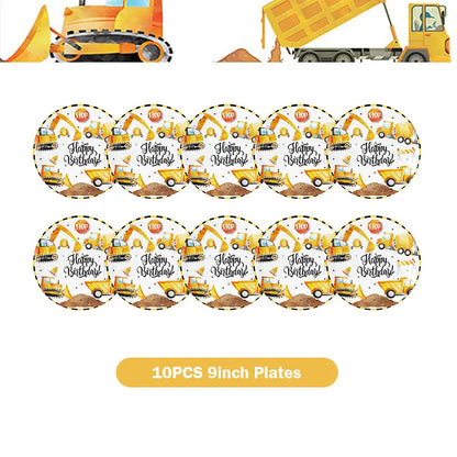 Happy Construction Birthday Party Decorations Set Plates Cup Tablecloth Gift Bags Banner Stickers Cake Decoration Party Supplies