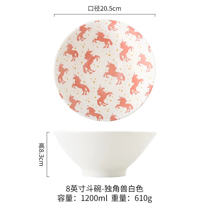 Japanese Ramen Bowl Household Soup Bowl Salad Bowl Ceramic Tableware Instant Noodle Bowl Ceramic Tableware