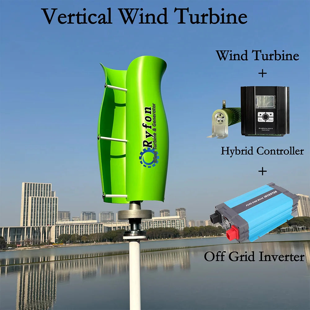 2Blades 5000W 8000W 10KW 24V 48V Vertical Wind Turbine Permanent Magnet Generator 3Phase AC With Hybrid Controller For Home Boat