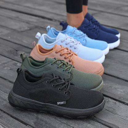 Men's and Women's Barefoot Shoes Wide Version Simple Platform Walking Sneaker Lace Up Outdoor Lightweight Casual Running Shoes