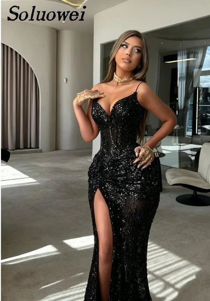 Customized Elegant Strapless Sweetheart Evening Dresses Corset Beaded Slit Luxury Mermaid Formal Prom Gown Vestidos De Noche
