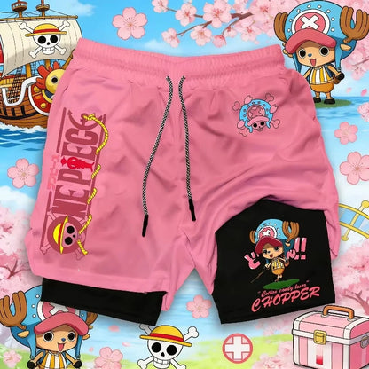 ONE PIECE Classic Anime Luffy Peripheral Printed Double-layer Shorts 2026 American Summer Men's Loose Sports Breathable Pants