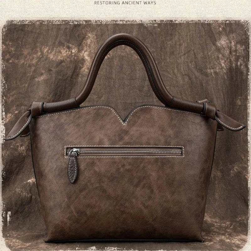 Retro Women Leather Large-capacity Package Single-shoulder Crossbody Hand-carry Bag Top Layer Cowhide 2025 Casual Leather Bag