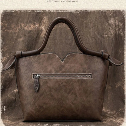 Retro Women Leather Large-capacity Package Single-shoulder Crossbody Hand-carry Bag Top Layer Cowhide 2025 Casual Leather Bag