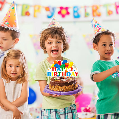Building Blocks Cake Topper, 24 Pcs Building Block Birthday Party Cupcake Toppers + 1 Pcs Building Block Birthday Cake Topper