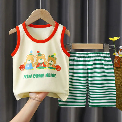 Summer Children's Vest Set Pure Cotton Baby Sleeveless Vest 2-piece Clothes Boy's Clothing Set Baby Toddler Clothing For Boy