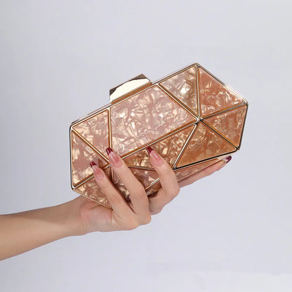 2024 New Women Acrylic Metal Rhombus Evening Bag Chain Shoulder Crossbody Bag Luxury Designer Handbag Party Clutch Dinner Bags