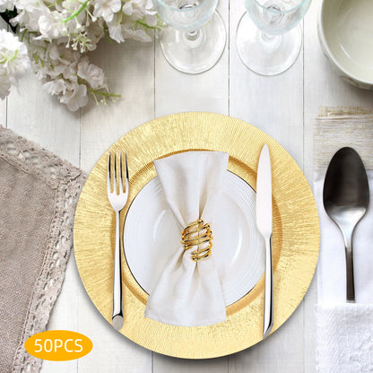 50-Pack Gold Charger Plates – Pp – 12.99" – Spray Painted – Stackable – for Wedding Party Banquet Table Decor – 17.64 Lbs