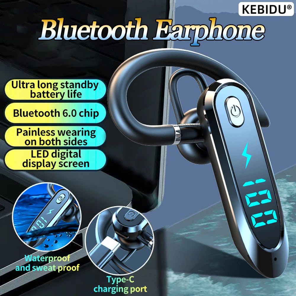 Bluetooth 6.0 Earphone HiFi Stereo Music Earbuds 270° Rotation Ear Hook Headphone LED Display Waterproof Noise Reduction Headset