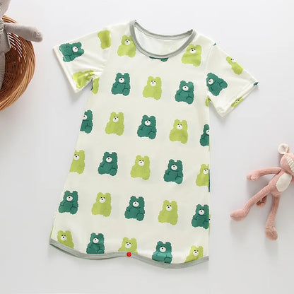 0-3 Years Newborn Ice Silk Thin Sleepwear Print Babysuits Cartoon Romper Summer New Boys Girls Baby Anti Kick Clothing