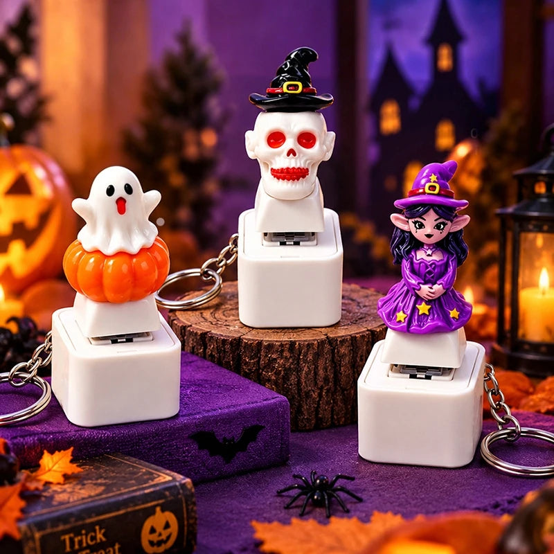 Glowing Sound Key Cap Keychain Halloween Pumpkin Ghost Witch Press Keyring Christmas Santa Snowman Pendant Party Favor