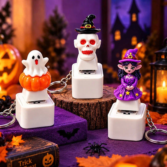 Glowing Sound Key Cap Keychain Halloween Pumpkin Ghost Witch Press Keyring Christmas Santa Snowman Pendant Party Favor