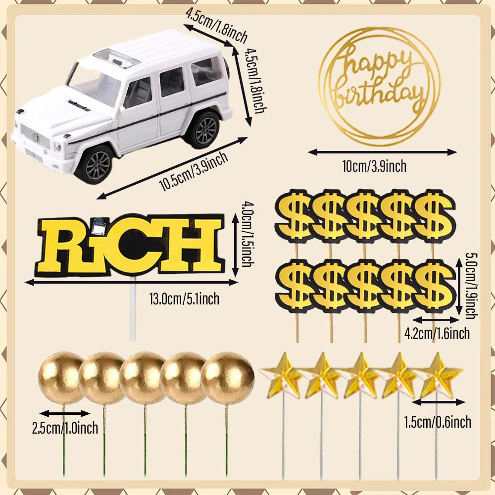Dollar Cake Topper Car Figurine Money Cake Decorations For Richman Birthday Party Supplies Rich Money Dollar Theme Party Decors