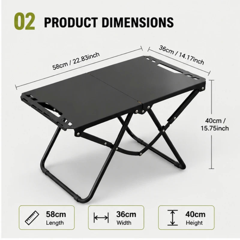 Portable Foldable Outdoor Table Hollowed Side for Hanging Goods Sturdy Desk Ideal for Camping Beach and Picnic